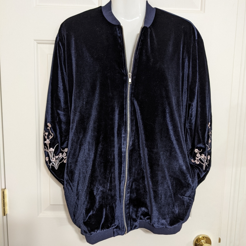 Embroidered Velvet Bomber Jacket, Sz S